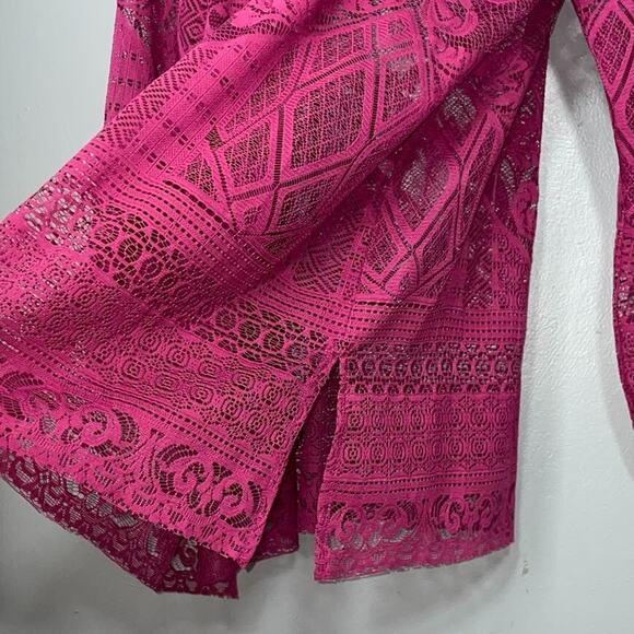 Cato Plus Size 18 20W Pink Lace Overlay Button Up Shirt Sheer Romantic Feminine - Picture 5 of 11